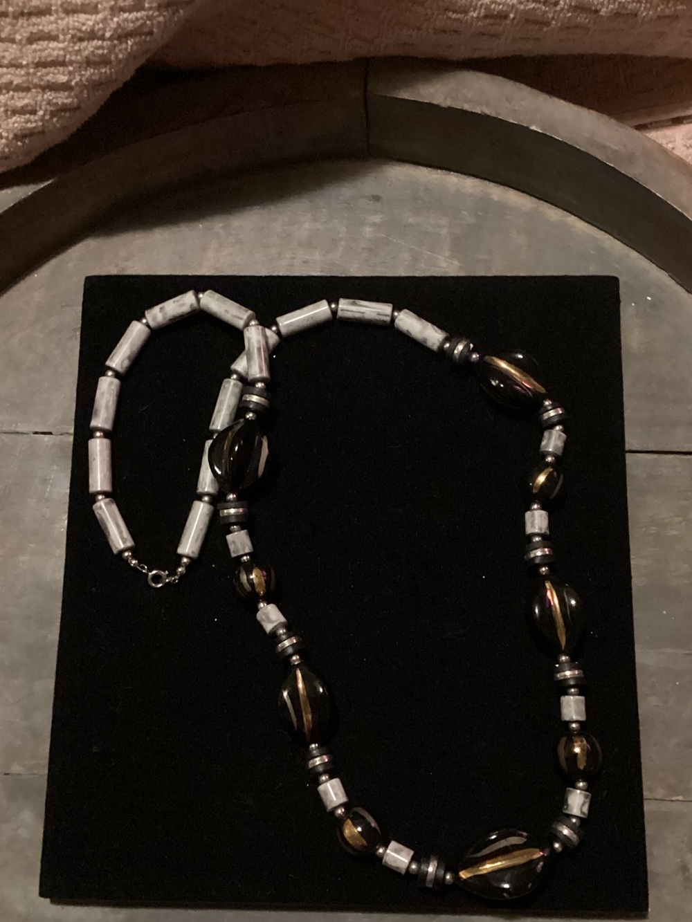 Handcrafted Black and Gold Beaded Necklace